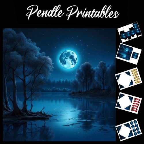 Blue Moon Lake 7x7 Card Kit. Matching Box, Gift Bauble,Tag