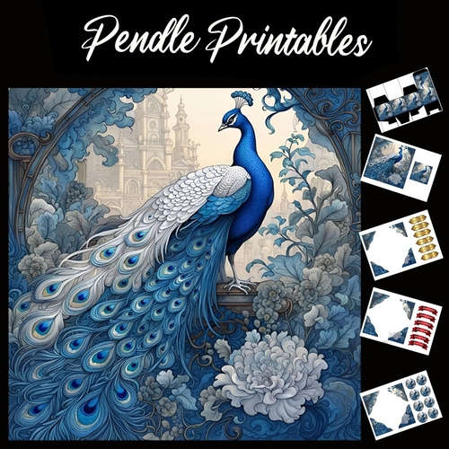 The Proud Peacock 7x7 Card Kit. Matching Box, Gift Bauble,Tag