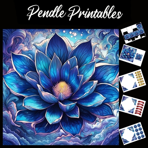 The Blue Lotus 7x7 Card Kit. Matching Box, Gift Bauble,Tag