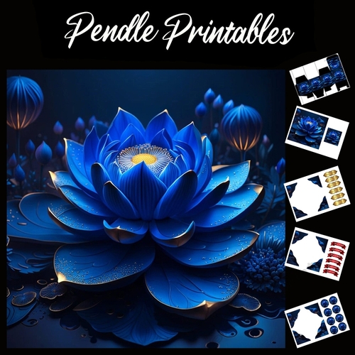 The Blue Lotus (2) 7x7 Card Kit. Matching Box, Gift Bauble,Tag