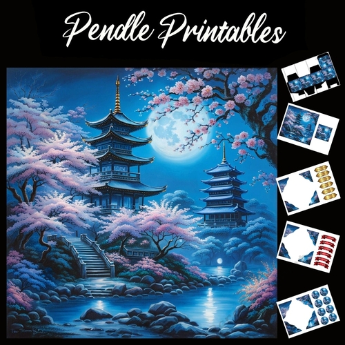 Blue Moon Pagoda 7x7 Card Kit. Matching Box, Gift Bauble,Tag
