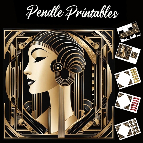 Art Deco Mask 7x7 Card Kit. Matching Box, Gift Bauble,Tag