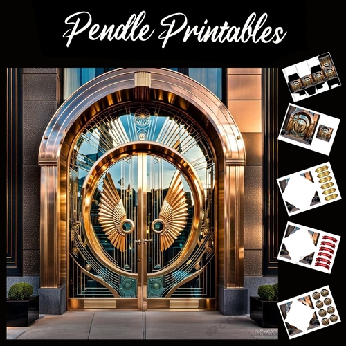 Art Deco Doors 7x7 Card Kit. Matching Box, Gift Bauble,Tag