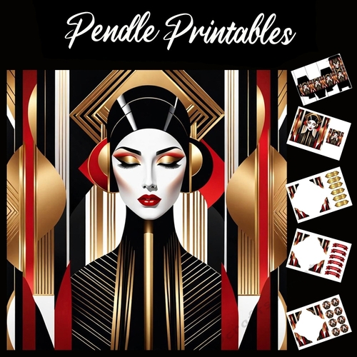 Art Deco Chic 7x7 Card Kit. Matching Box, Gift Bauble,Tag