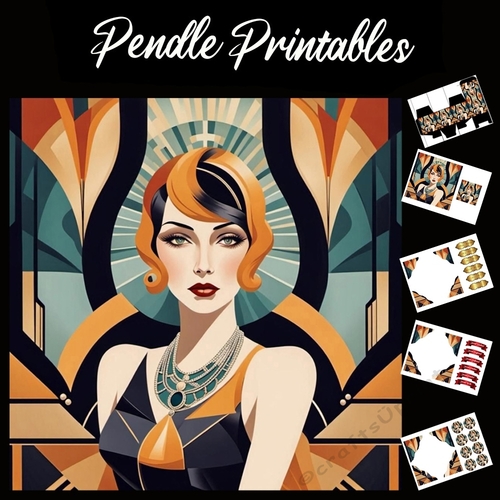 Art Deco Lady (1) 7x7 Card Kit. Matching Box, Gift Bauble,Tag