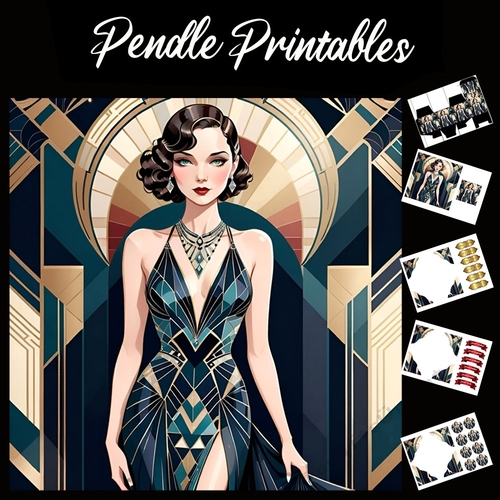 Art Deco Lady (3) 7x7 Card Kit. Matching Box, Gift Bauble,Tag