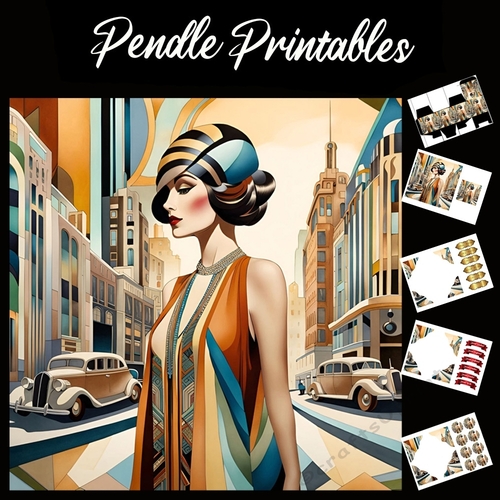 Art Deco Lady (5) 7x7 Card Kit. Matching Box, Gift Bauble,Tag