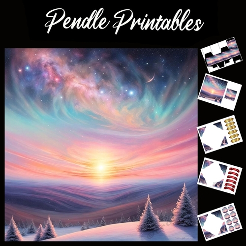 Northern Lights 7x7 Card Kit. Matching Box, Gift Bauble,Tag