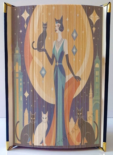 Vintage Art Deco Woman With Cats 04 Fore Edge Strip Art Pattern