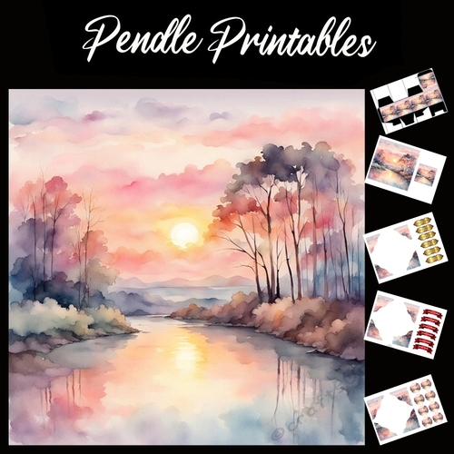 Setting Sun Waters 7x7 Card Kit. Matching Box, Gift Bauble,Tag