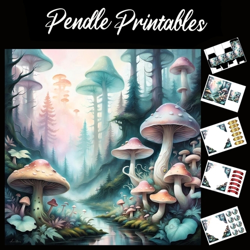 The Mushroom Forest 7x7 Card Kit. Matching Box, Gift Bauble,Tag