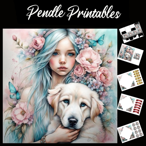 Beautiful Girl & Labrador 7x7 Card Kit. Matching Box, Gift Bauble,Tag