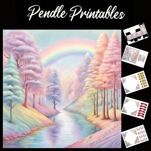 Candyfloss Rainbow 7x7 Card Kit. Matching Box, Gift Bauble,Tag