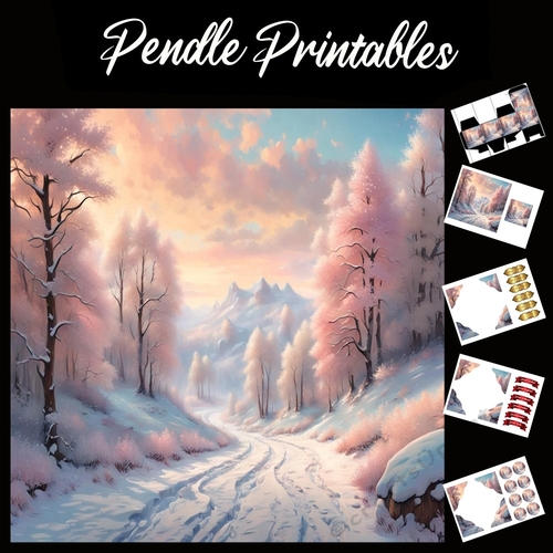 The Snow Track 7x7 Card Kit. Matching Box, Gift Bauble,Tag