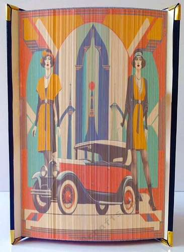 Vintage Art Deco Ladys With Car 15 Fore Edge Strip Art Book Pattern