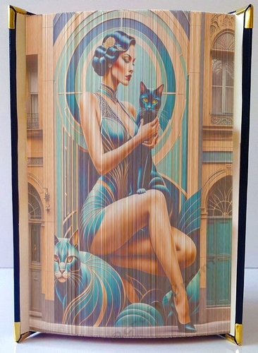 Vintage Art Deco Lady With Black Cat 21 Fore Edge Strip Art Book Pattern