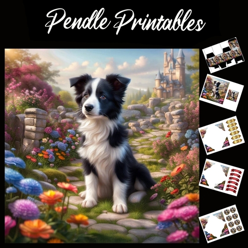 Royal Collie 7x7 Card Kit. Matching Box, Gift Bauble,Tag