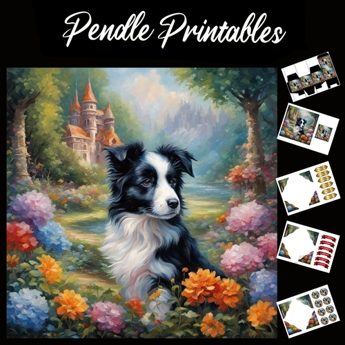 Noble Collie 7x7 Card Kit. Matching Box, Gift Bauble,Tag