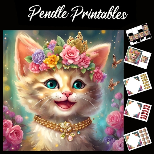 Little Princess Cute Ginger Kitten 7x7 Card Kit. Matching Box, Gift Bauble,Tag