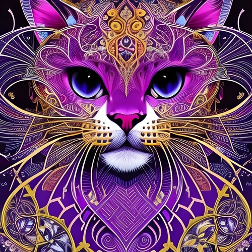 Purple Tribal Cat 7x7 Card Kit. Matching Box, Gift Bauble,Tag