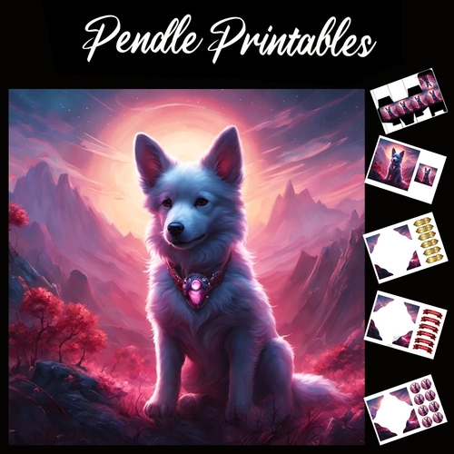 Sunset Puppy 7x7 Card Kit. Matching Box, Gift Bauble,Tag