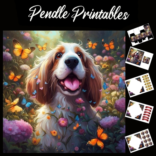 Puppy And The Butterflies 7x7 Card Kit. Matching Box, Gift Bauble,Tag