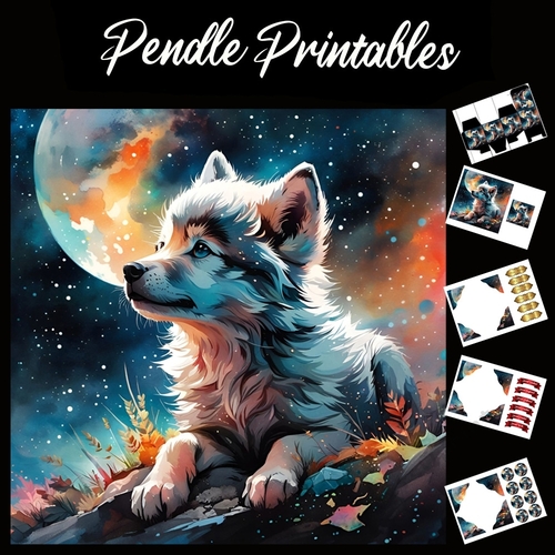 Call Of The Wild Wolf Cub 7x7 Card Kit. Matching Box, Gift Bauble,Tag