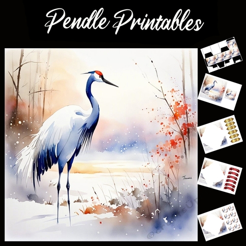 The Crane 7x7 Card Kit. Matching Box, Gift Bauble,Tag