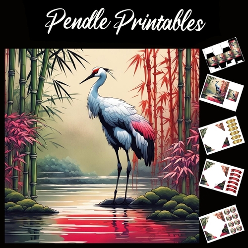 The Crane (2) 7x7 Card Kit. Matching Box, Gift Bauble,Tag