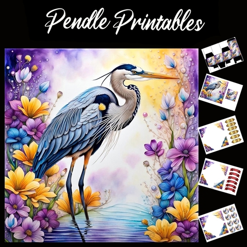 The Crane (3) 7x7 Card Kit. Matching Box, Gift Bauble,Tag
