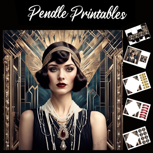 Pretty In Pearls Art Deco Lady 7x7 Card Kit. Matching Box, Gift Bauble,Tag