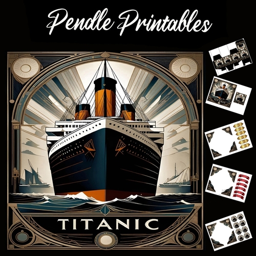 Art Deco Titanic Poster Style 7x7 Card Kit. Matching Box, Gift Bauble,Tag