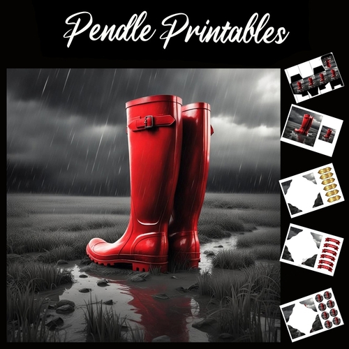 Red Wellies 7x7 Card Kit. Matching Box, Gift Bauble,Tag