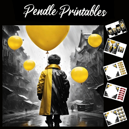 Yellow Balloons 7x7 Card Kit. Matching Box, Gift Bauble,Tag
