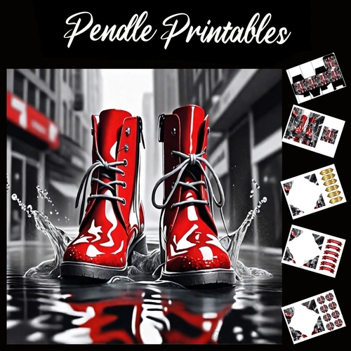 Red Boots Stomping Ground 7x7 Card Kit. Matching Box, Gift Bauble,Tag