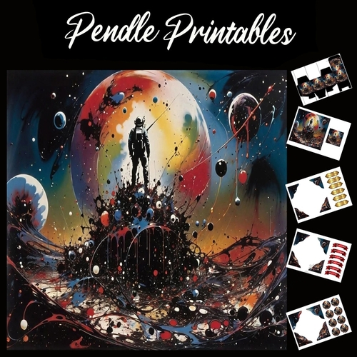 Splatter Art: New Planet Traveller 7x7 Card Kit. Matching Box, Gift Bauble,Tag