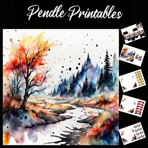 Splatter Art: Autumn Stream 7x7 Card Kit. Matching Box, Gift Bauble,Tag