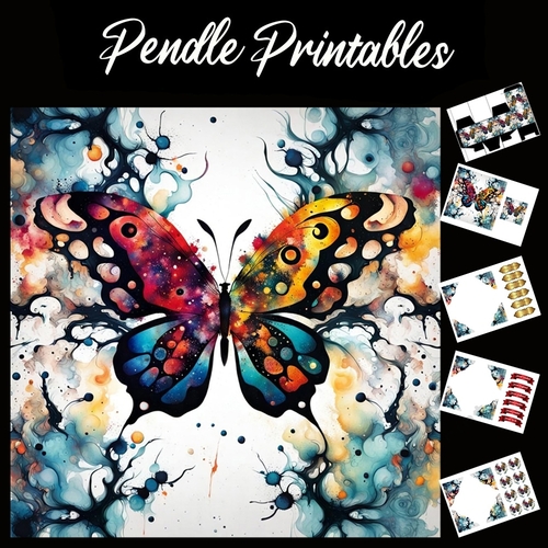 Splatter Art: Beautiful Butterfly 7x7 Card Kit. Matching Box, Gift Bauble,Tag