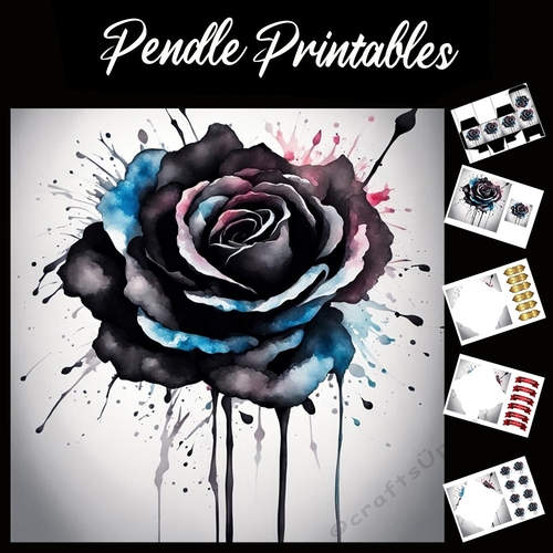 Splatter Art: Dark Rose 7x7 Card Kit. Matching Box, Gift Bauble,Tag