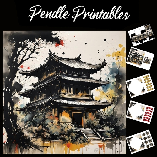 Splatter Art: Autumn Pagoda 7x7 Card Kit. Matching Box, Gift Bauble,Tag