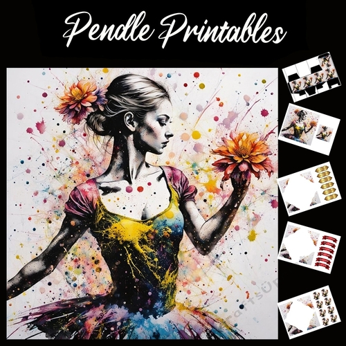 Splatter Art: Flower Ballet Girl 7x7 Card Kit. Matching Box, Gift Bauble,Tag