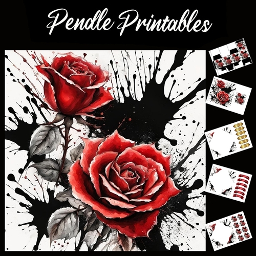 Splatter Art: The Roses 7x7 Card Kit. Matching Box, Gift Bauble,Tag