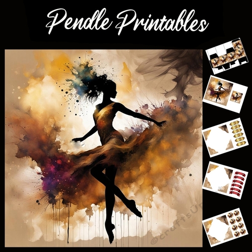 Splatter Art: Golden Dancer 7x7 Card Kit. Matching Box, Gift Bauble,Tag