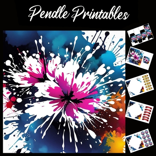 Splatter Art: The Bloom 7x7 Card Kit. Matching Box, Gift Bauble,Tag