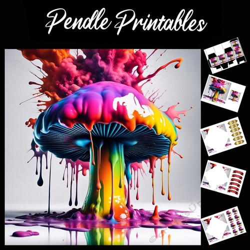 Splatter Art: Explosive Mushroom 7x7 Card Kit. Matching Box, Gift Bauble,Tag