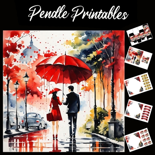 Splatter Art: Romantic Stroll 7x7 Card Kit. Matching Box, Gift Bauble,Tag