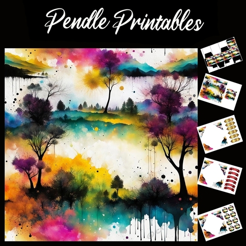 Splatter Art: Colourful Countryside 7x7 Card Kit. Matching Box, Gift Bauble,Tag