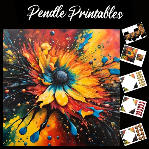 Splatter Art: The Flower 7x7 Card Kit. Matching Box, Gift Bauble,Tag