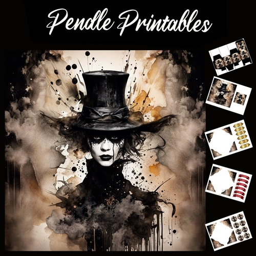 Splatter Art: Mad Hatter-ess 7x7 Card Kit. Matching Box, Gift Bauble,Tag