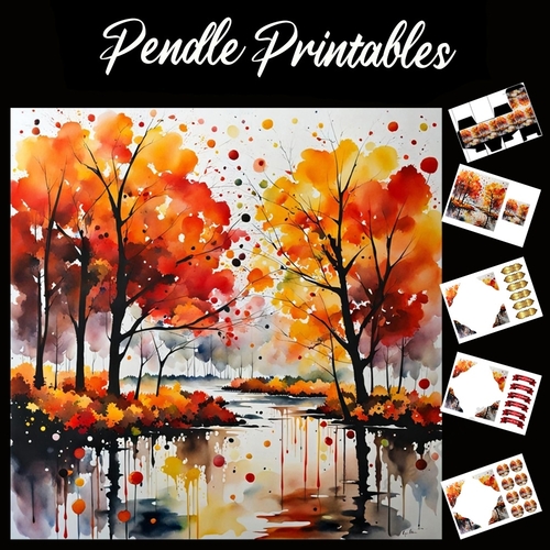 Splatter Art: Autumn Stream 7x7 Card Kit. Matching Box, Gift Bauble,Tag